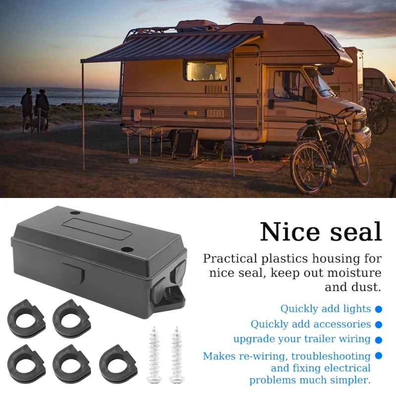 Universal 7 Way Electrical Trailer Wire Junction Box 7 Gang Trailer Wire Connection Box RV Light Cord Plug Wiring Block Holder