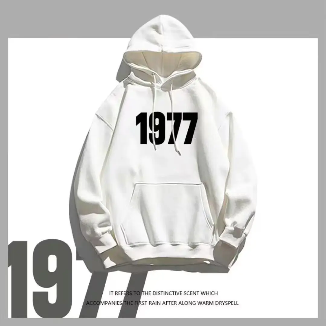 1977 العلامة التجارية الأمريكية العصرية معطف بقلنسوة زوجين ارتداء الخريف والشتاء كبيرة الحجم فضفاضة رداء علوي غير رسمي الرجال والنساء ملابس الشارع