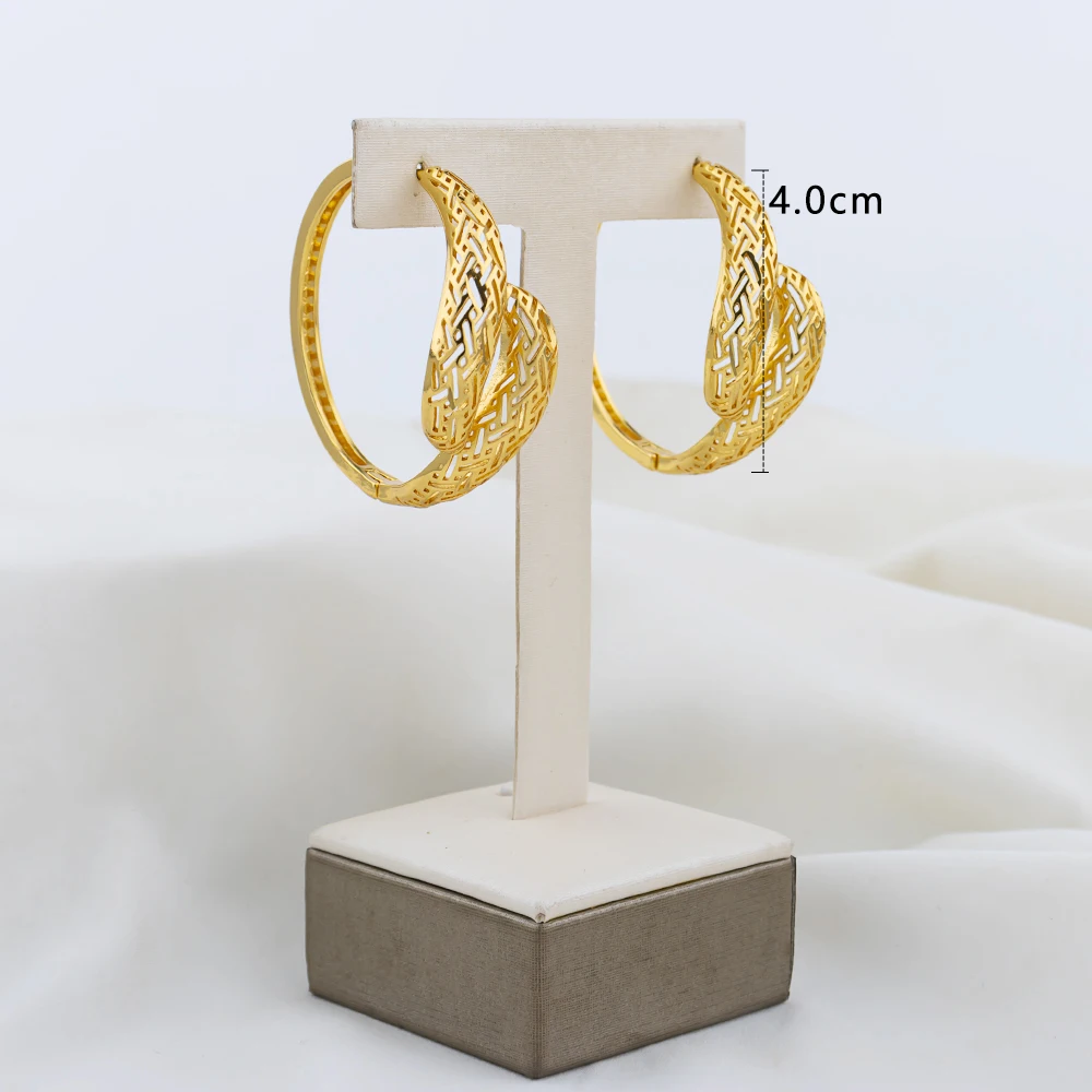 4set Gold Farbe Creolen für Frauen Exquisite Mode Runde Hohl-out Hochzeit Kupfer Ohrringe Engagement Schmuck Zubehör – Detail 11