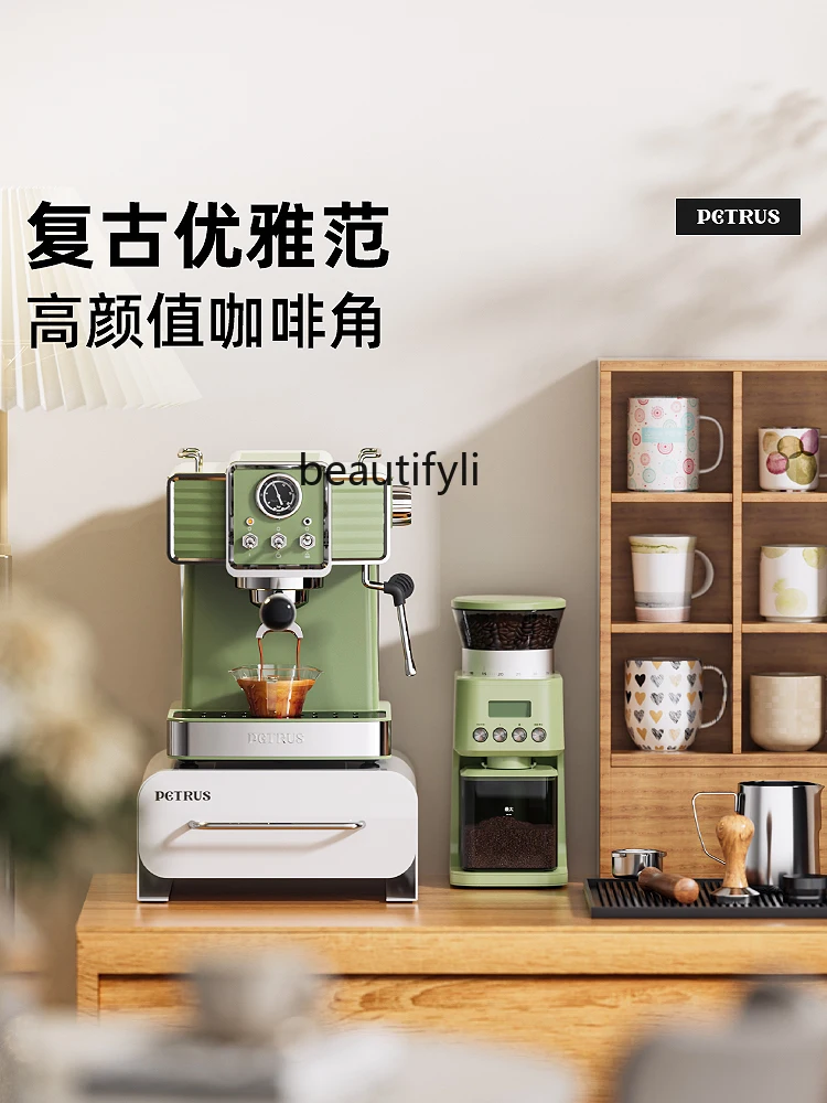 Retro Full & Semi Automatic Coffee Machine Household Espresso Steam Integrated Manual Frothed Milk