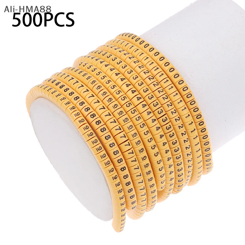 

500PCS Yellow Cable Markers EC-0.5 1 1.5 2.5 Mm² For Wire Diameter Tubing Wire Tubing Number Tube