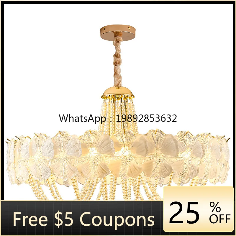 

Cream Bedroom Chandelier Master Bedroom Four-Leaf Flower Glass Elegant Living Room Lamp Eye Protection Retro Zhongshan Lighting