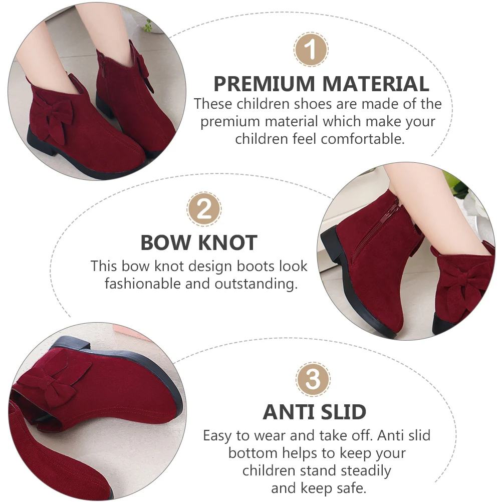 

Girls Bow Knot Short Rubber Sole Comfortable Anti Slid Bottom Match Clothes Warm Weather Easy Wear Off Girls Booties