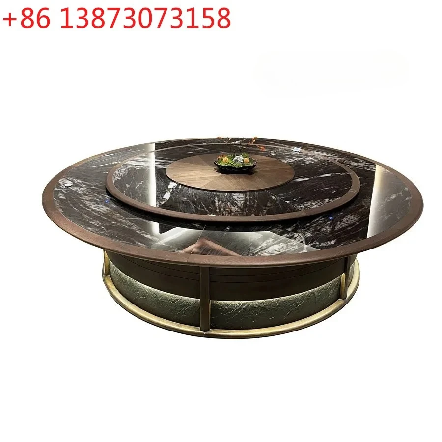 

Электрический круглый стол для отелей, новый китайский стиль, из массива дерева, с поворотным механизмом, обеденный стол из каменной плиты