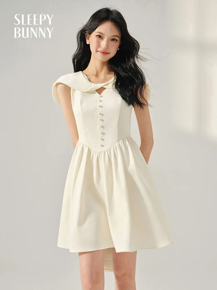 

Elegant Sleeveless A-Line Dress Women Summer Faux Cape Design Midi Dress French Style Slim Fit Long Sundress for Petite Ladies