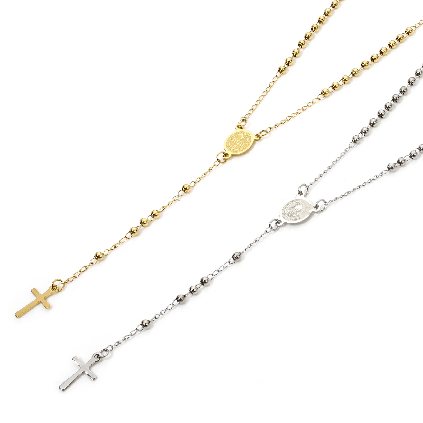 

1 Piece Religious 304 Stainless Steel Prayer Beads Rosary Necklace Cross Pendant For Women Jewelry Gifts 52cm(20.5") long