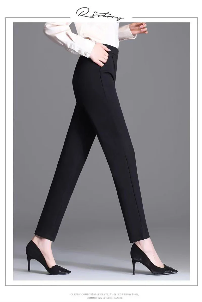 New Spring Summer Women High Waist Solid Elegant Ankle-Length Pants Office Ladies Skinny Chic Trousers Female Casual Haren Pants