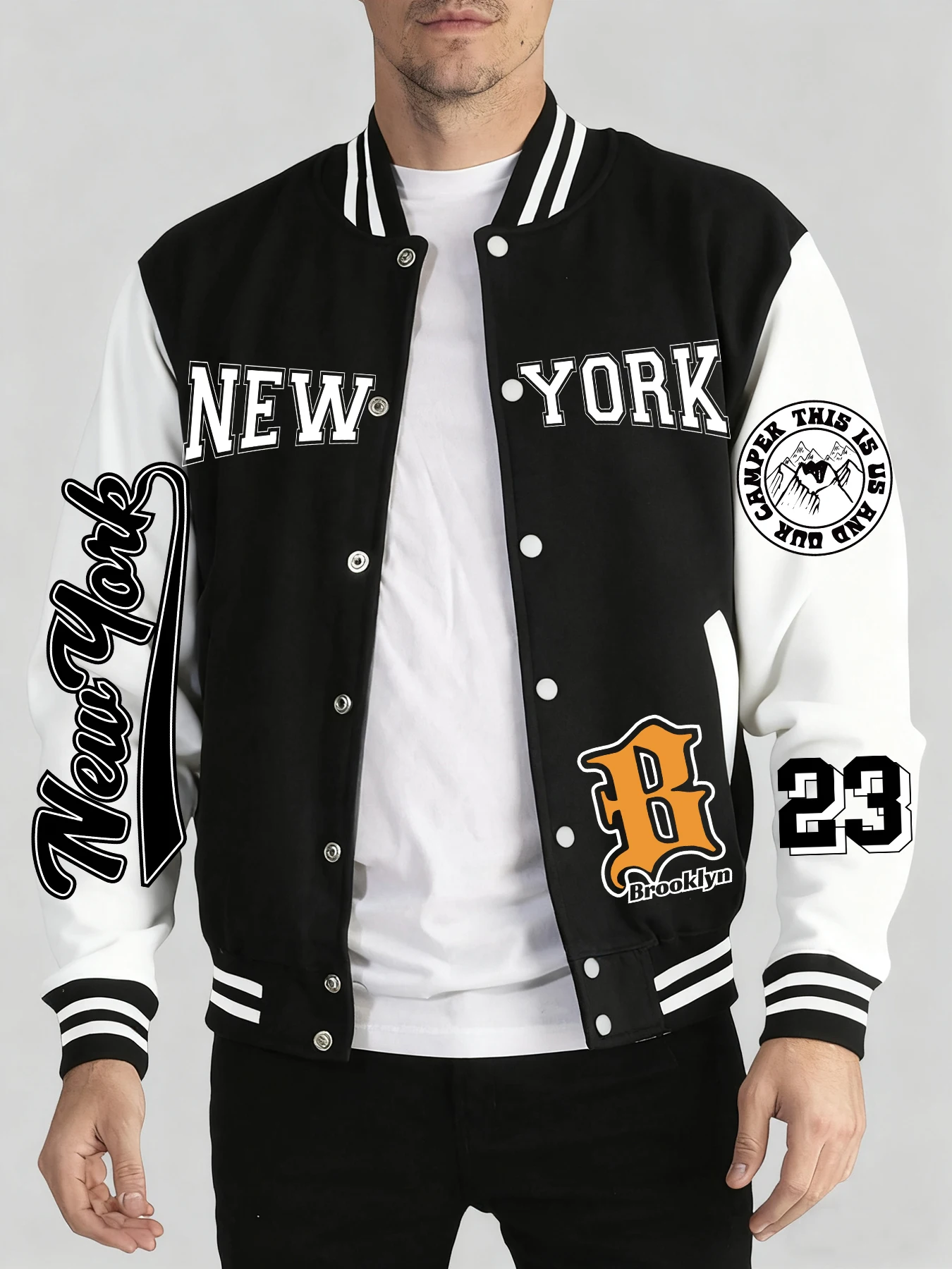 

New York Brooklyn Number 23 Print Man Autumn Winter Veste Casual Street Clothing Sport Loose Baseball Jersey Warm Trendy Clothes