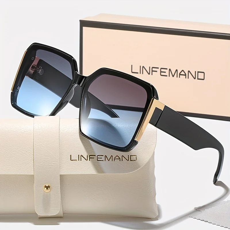 نظارات LINFEMAND العصرية بإطار كبير للنساء، مجموعة نظارات شمسية UV400 هدية صيفية لحفلات الرقص والعطلات #5