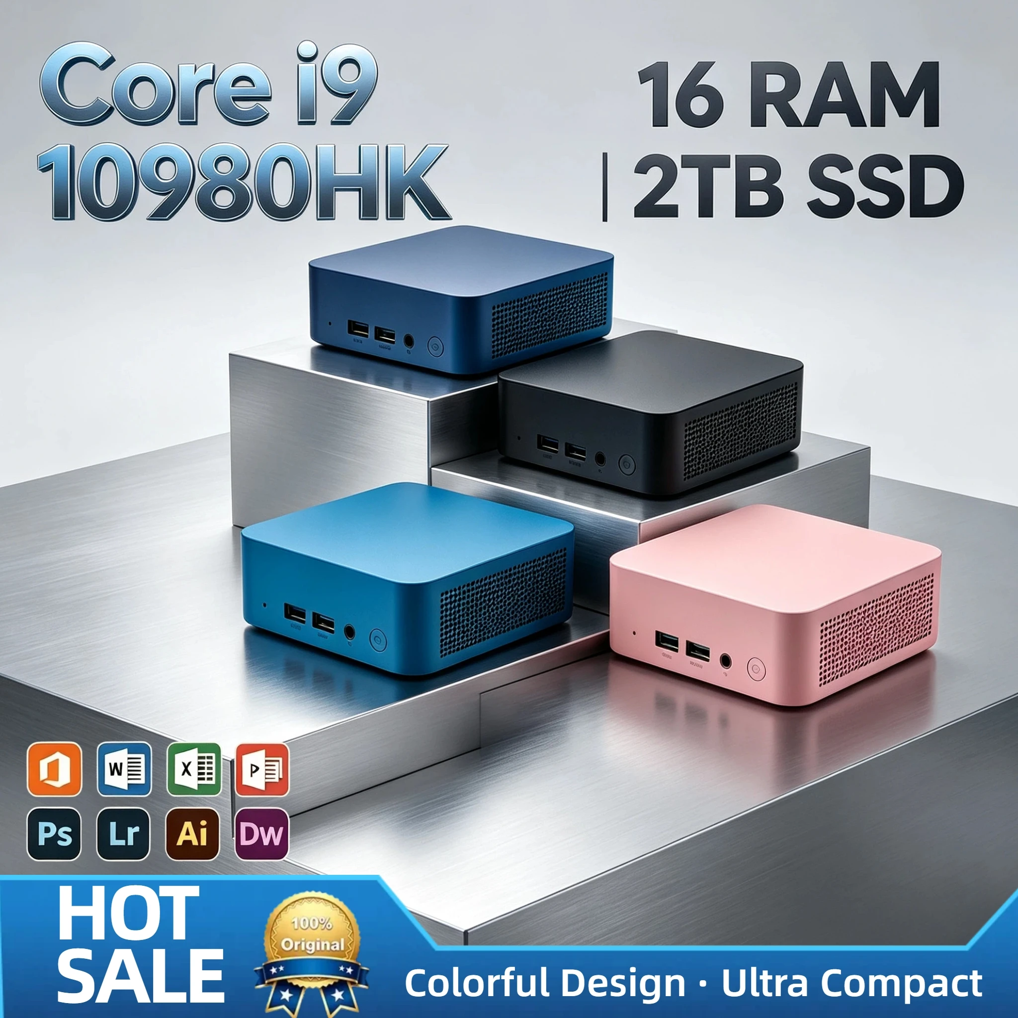 Intel i9-10980HK Mini Desktop 16GB DDR4 1TB 2TB M.2 NVMe SSD WiFi6 BT5.2 Low Power PC Pro Unit