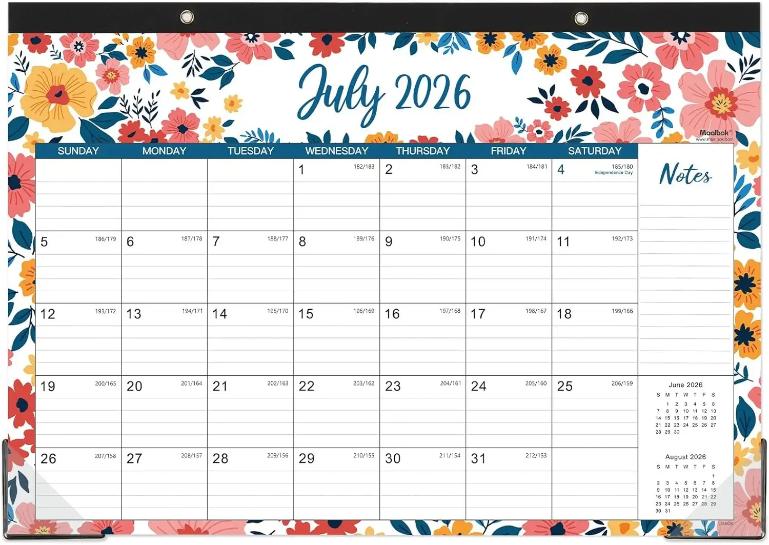 

2026-2027 Desk Calendar 18 Months Jul 2026-Dec 2027, 17x12, Large Ruled Blocks, To-do List, Notes