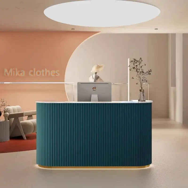 &Green Boutique Reception Desks Counter Blue Decor Long Weight Reception Desk Wood Business Bancone Per Negozio Office Furniture