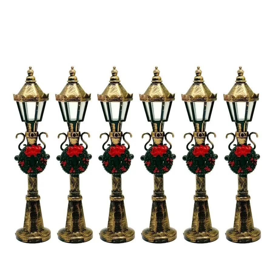1/5/10/20/50/100pcs New s Set: Medium Vintage Golden Holiday Street Lamp with Holiday Wreath, Decorative Seasonal Collectible Fi