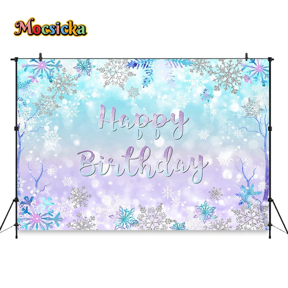 Winter Weihnachten Geburtstag Hintergrund gefrorene Schneeflocken Dekor Hintergrund Banner Neugeborene Kinder lila Bule Geschlecht offenbaren Party Foto