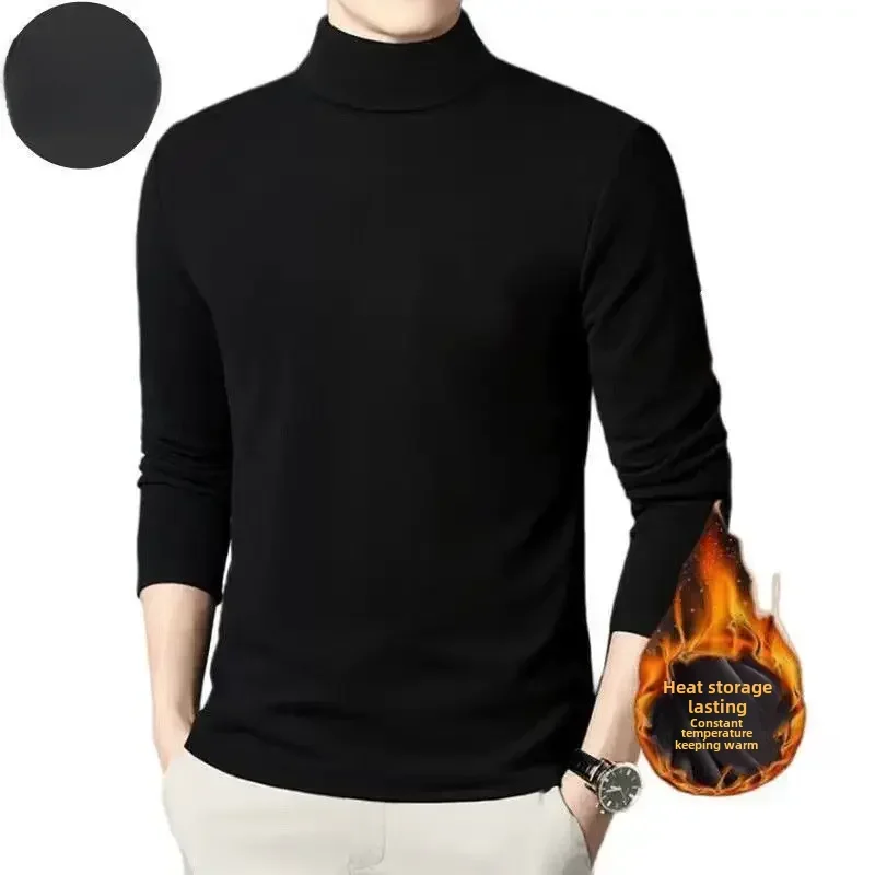 Winter Thickened Inner Fleece-lined Men's Polo/turtle Neck Warm Long Sleeve Base Layer Top Autumn Fashion Thermal underwear