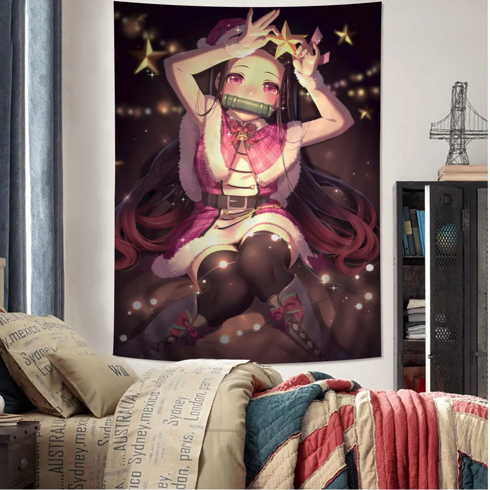 Demon Slayer Nezuko Kamado Hippie Wall Hanging Tapestries Art Science Fiction Room Home Decor Kawaii Room Decor