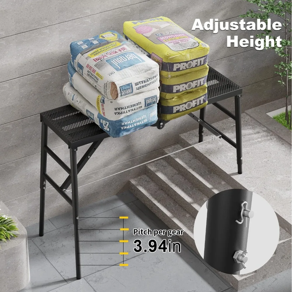 Plataforma de andaime 15.75x59.05 Suporte de plataforma de trabalho ajustável 660 lbs Andaime portátil 5 engrenagens ajusta altura 31 a 46 polegadas