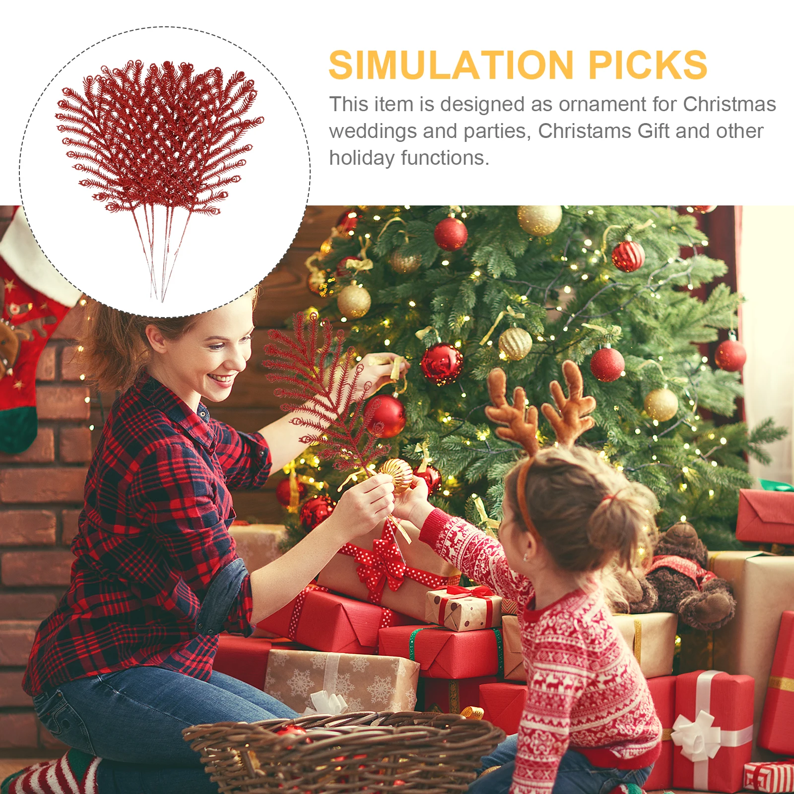 

6 Pcs Christmas Decoration Simulated Phoenix Tail Cuttings Centerpieces Holiday Stems Top Hat Faux Red Outdoor