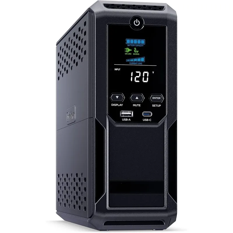 CP1500AVRLCD3 Intelligent LCD UPS System, 1500VA/900W, 12 Outlets, 2 USB Ports, AVR, Mini Tower, Black