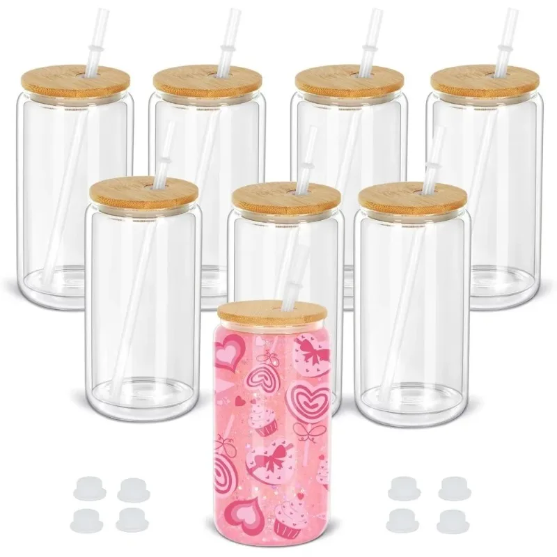 خصم التوصيل المجاني 16 أوقية سنو غلوب بهلوان، 8 عبوات من أكواب زجاجية التسامي المفرومة مسبقًا لـ Glitter Snow Globe Diy، Double W #1