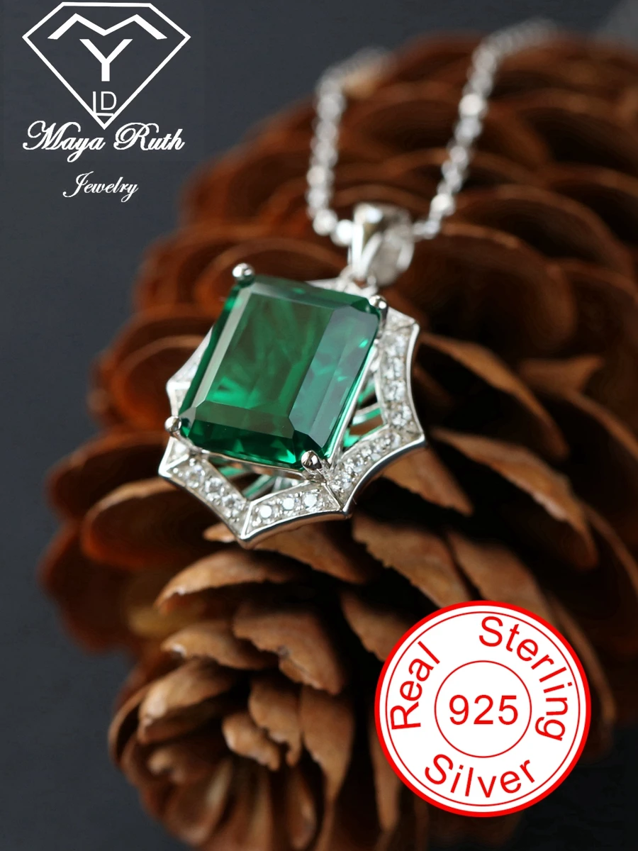 

Created Emerald Gemstone Pendant 925 Sterling Silver Party For Women Anniversary Gifts Green Vintage Necklace Gothic Female