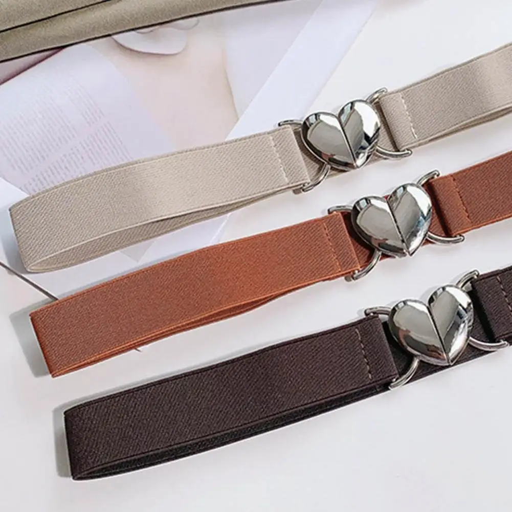 Women Braided Wide Smooth Edge Belt Metal Buckle Elastic Belt Clothes Ornament Slim Waistband Female Jeans Belt