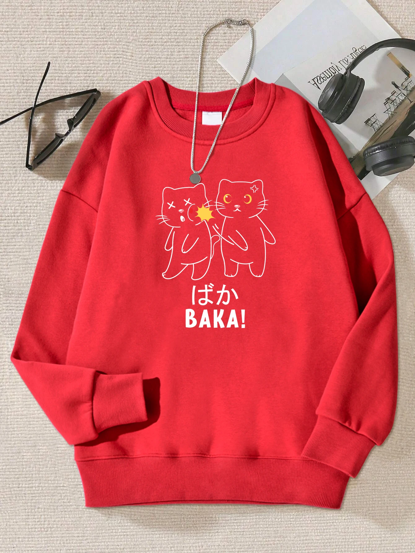 

Cats Slapping Each Other Design Woman Pullovers Vintage Warm Sweatshirt Casual Soft Clothing All-Match Hip Hop Sportswear