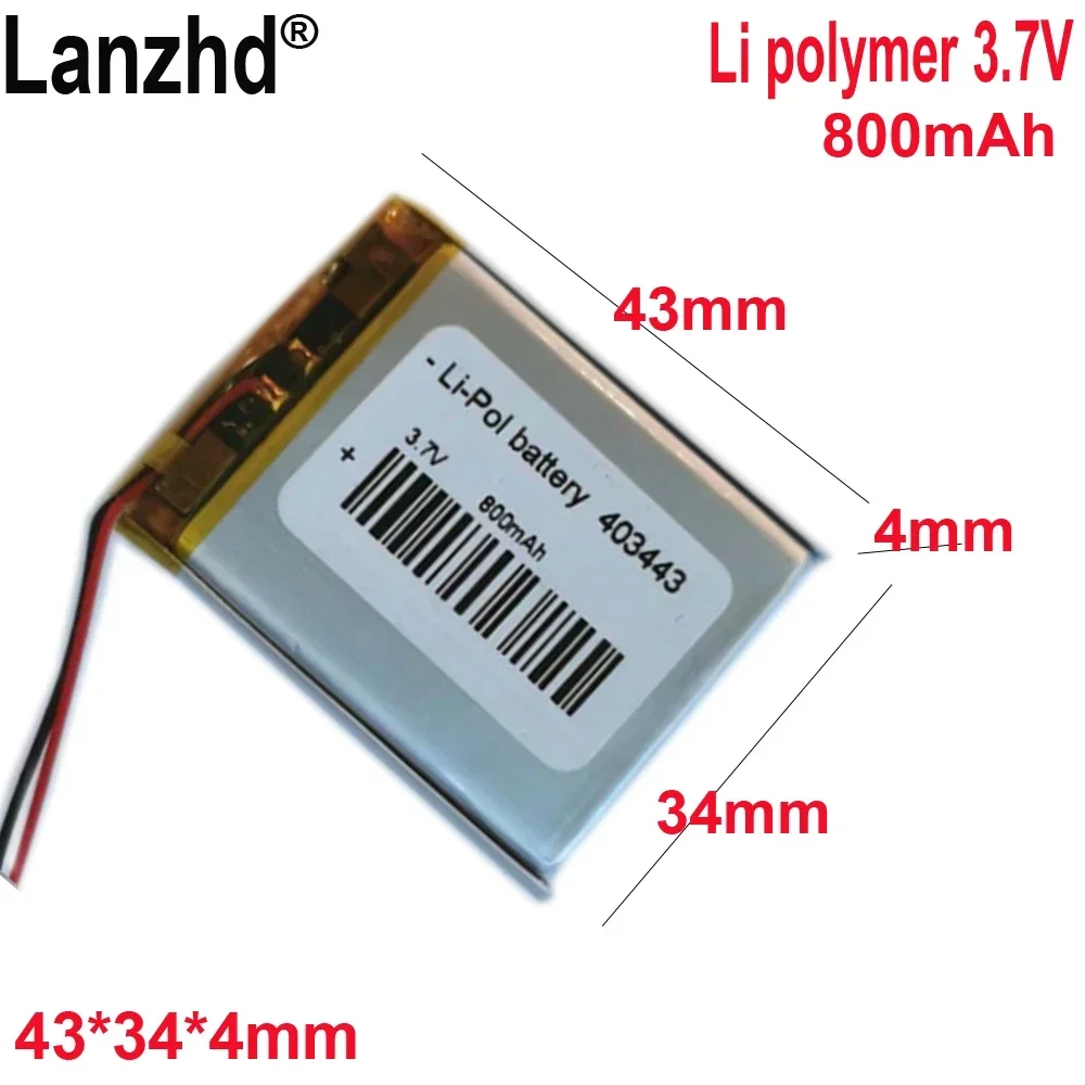 

403443 Li Polymer lithium battery 800mAh 3.7V For Temperature and Humidity meter Bluetooth speaker LED light beauty meter