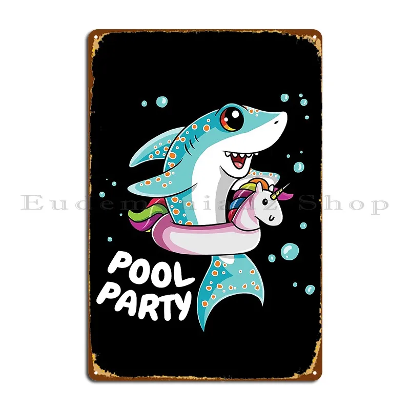 Pool Party Shark Metal Sign Garage Party Personalized Personalized Living Room Tin Sign Poster