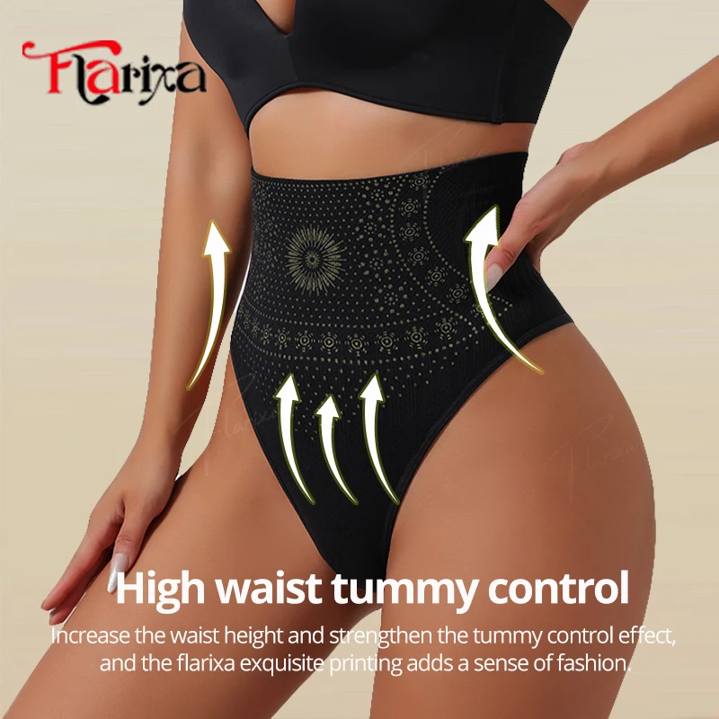 Flarixa Seamless High Waist Thong Tummy Shaper for Women Belly Slimming Underwear Panties Abdomen Shaper Briefs Female Lingerie