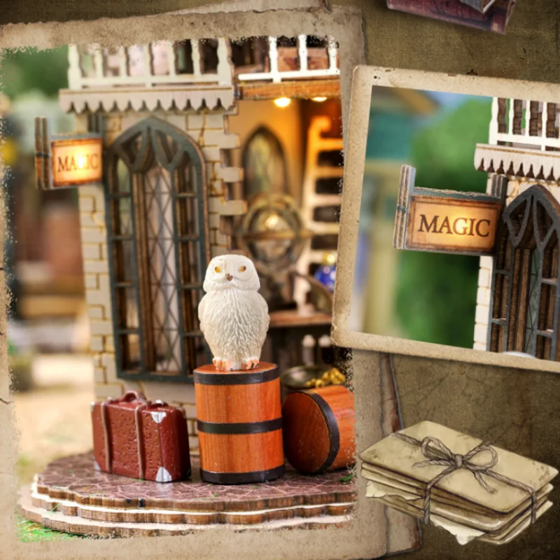 OUZEY Wizard's Den Bookend DIY، منزل صوفي خشبي ثلاثي الأبعاد، حرفة إملائية عتيقة للمراهقين