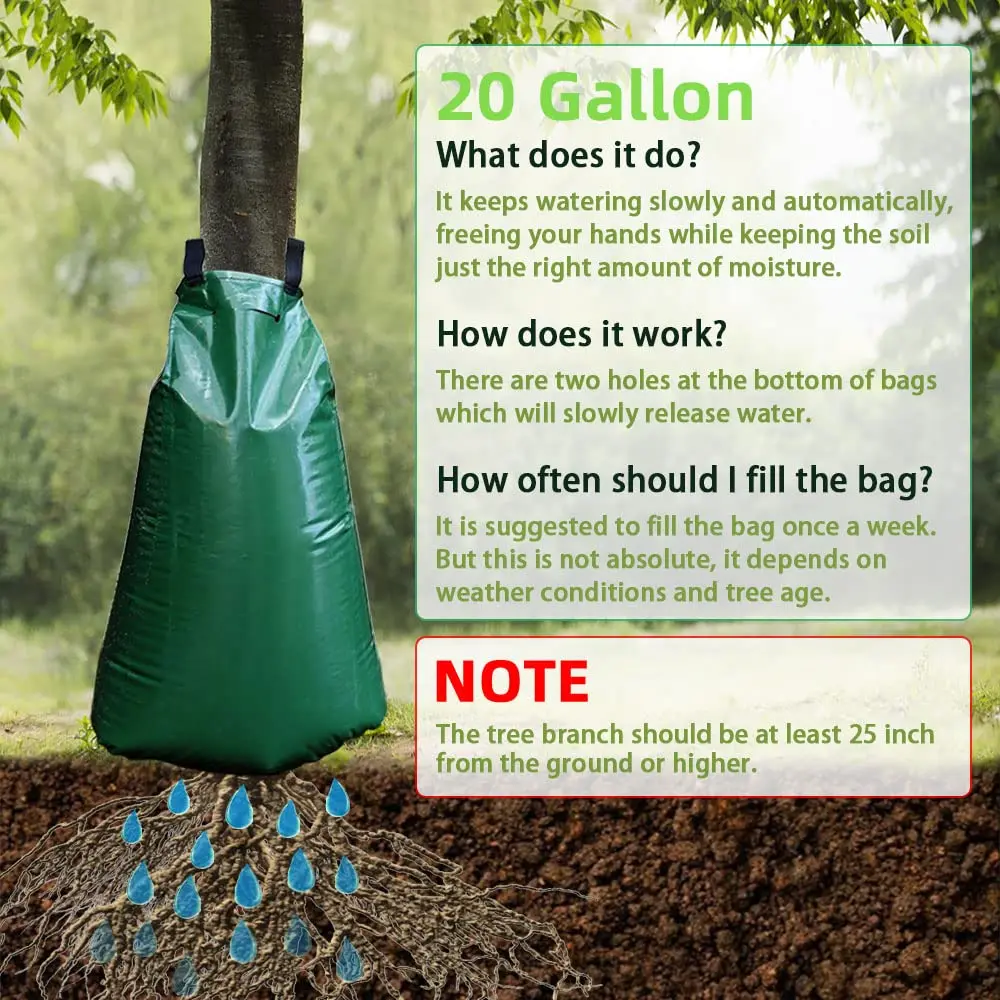 Tree Watering Bag, 20 Gallon Slow Release Watering Bag for Trees, Premium PVC Shrub Watering Bag with Heavy Duty Zipper, Sturdy