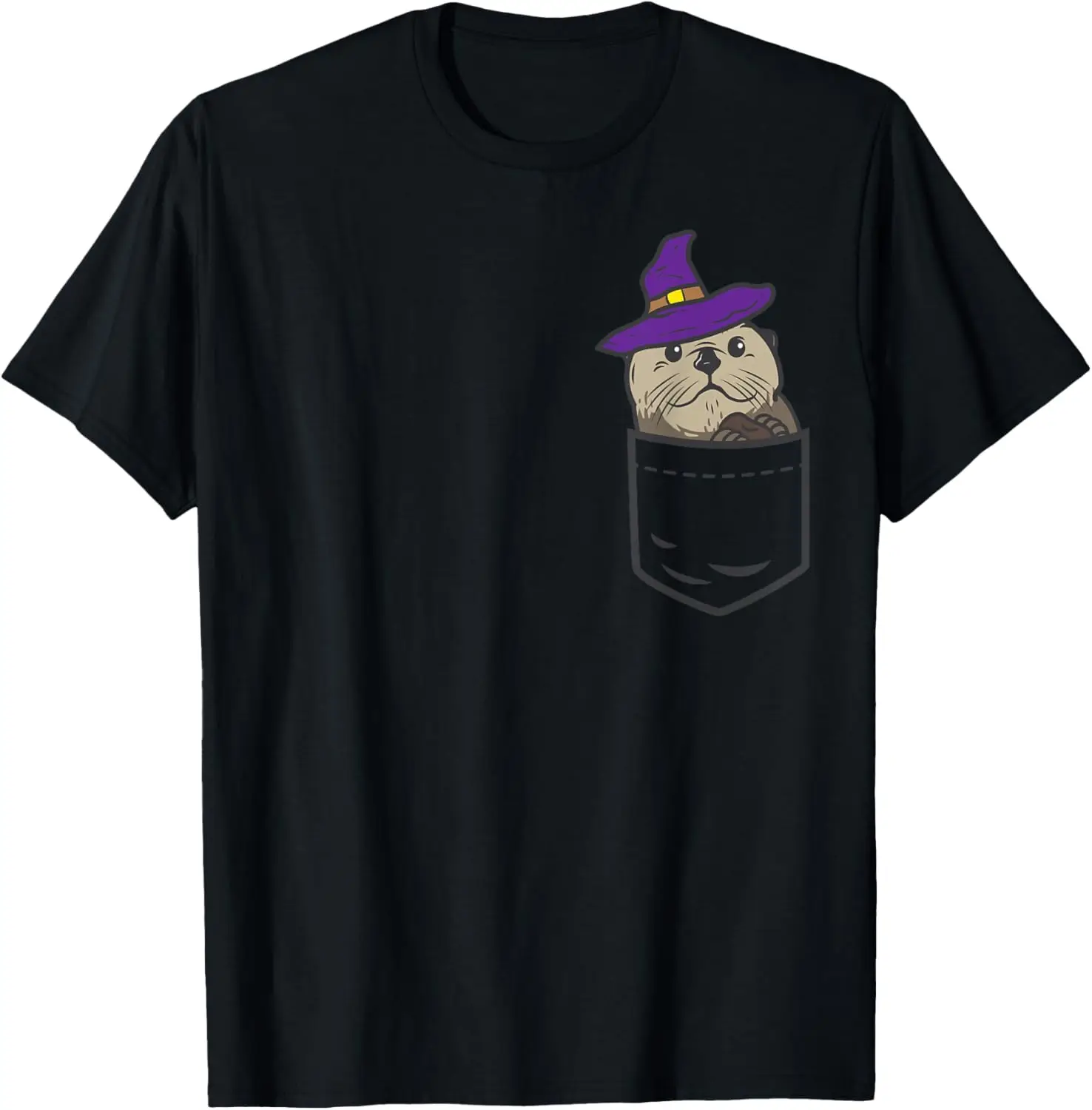 Pocket Otter Witch Hat Cute Halloween Animal Lover Gift T-Shirt,Crew T-shirt