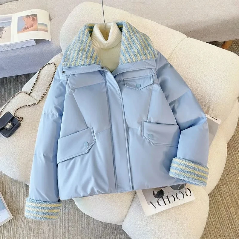 Doudoune courte en coton pour femme, 2025 laine d'agneau, ample, en coton, Version coréenne d'hiver, veste à pain épais, jaune citron