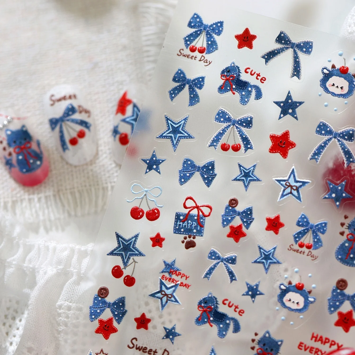 Nail Art Denim - Dark Blue Cat Theme 5D Nail