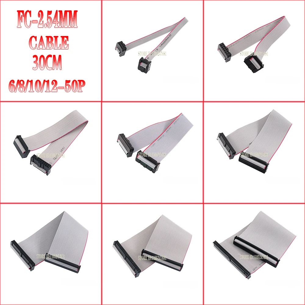 2pcs 2.54mm Pitch Fc-6/8/10/14/16/20/40/50 Pin 30cm Jtag Isp Download Cable Gray Flat Ribbon Data Cable For Dc3 Idc Box Header