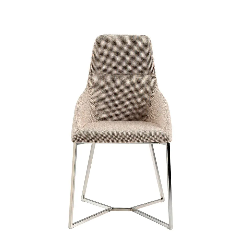 4008 chair Angel Cerdá-dining chair upholstered in fabric and chrome stainless steel structure.