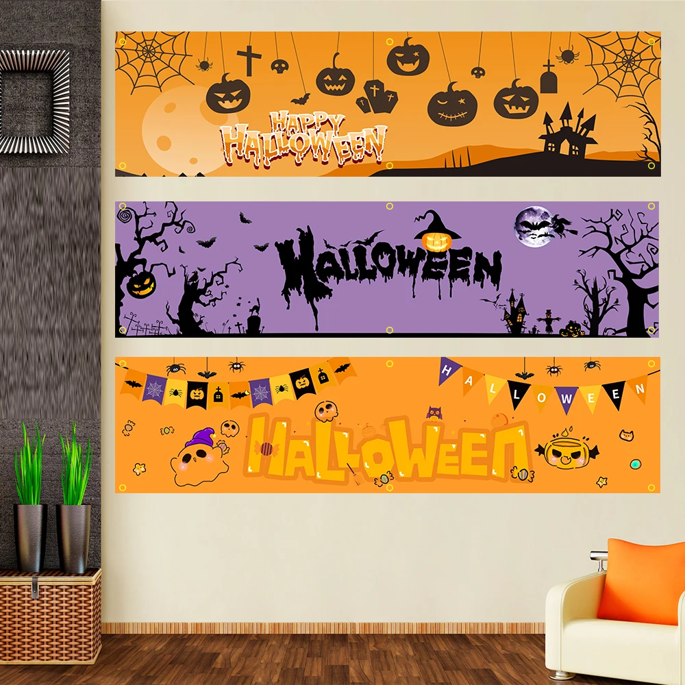 ZXBanner 2x8 Fts Halloween Polyester Printed Banner Garage or Outdoor For Decoration FLAG