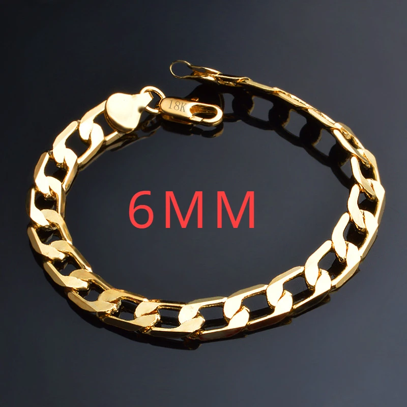 classic 18K gold plated 6MM 20CM Chain 925 Sterling Silver Bracelet for Women men Fashion Wedding Gifts fine Jewelry image 2
