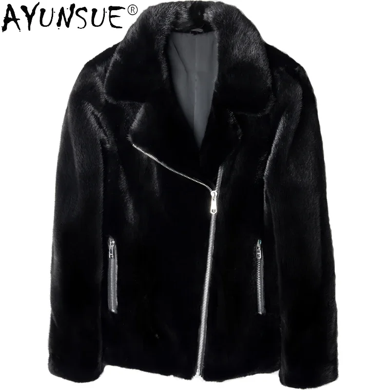 AYUNSUE 2025 Natural Mink Fur Coat Men Witner Jacket Real Fur Coats Plus Size Motorcycle Jacket Chaqueta Hombre FC-8801 KJ5165