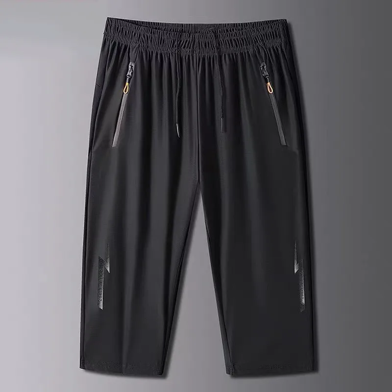 

Ice Silk Men's Summer Thin Elastic Loose Sport Shorts Quick Dry Casual 7/8 Length Pants Business Gentleman Style Straight Leg