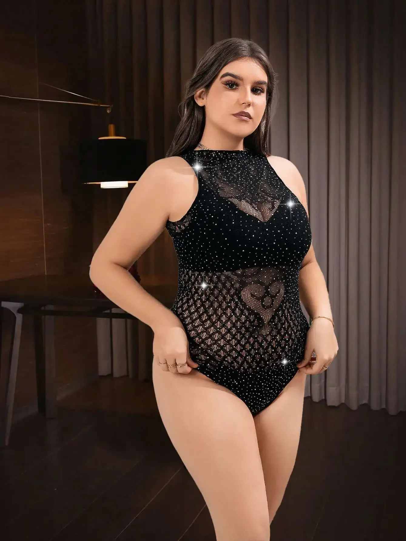 

Боди без рукавов с открытой спиной и глубоким V-образным вырезом, прозрачные боди с сердечным принтом, кружевные сетчатые блестящие боди, очаровательные элегантные тонкие YSG9