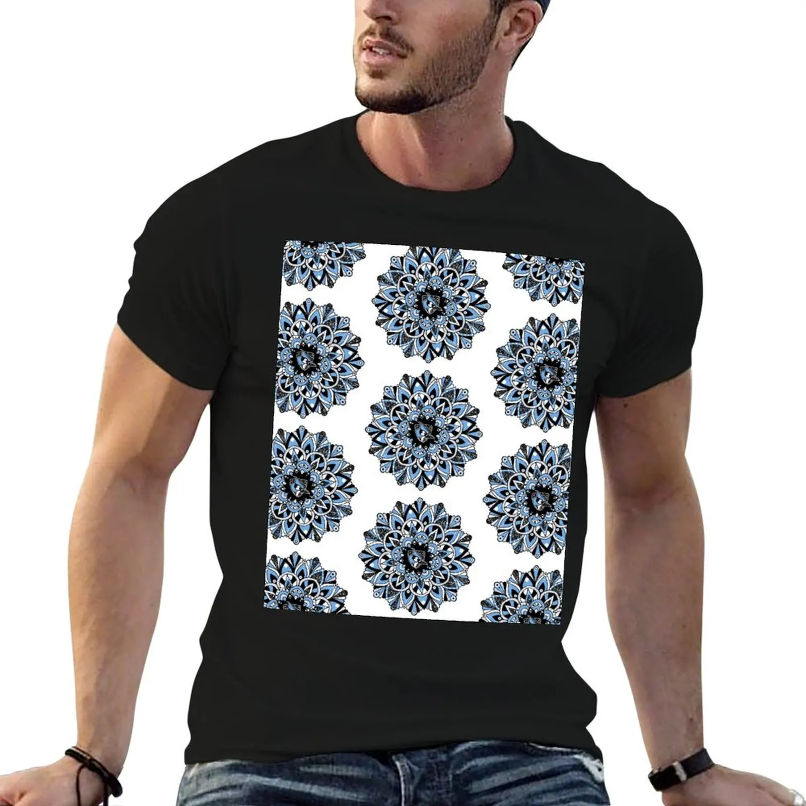 JHU bluejay-Camiseta con brillo de mandala para hombre, ropa vintage de anime, camisetas bonitas, camiseta gráfica de gran tamaño, camisetas para hombre