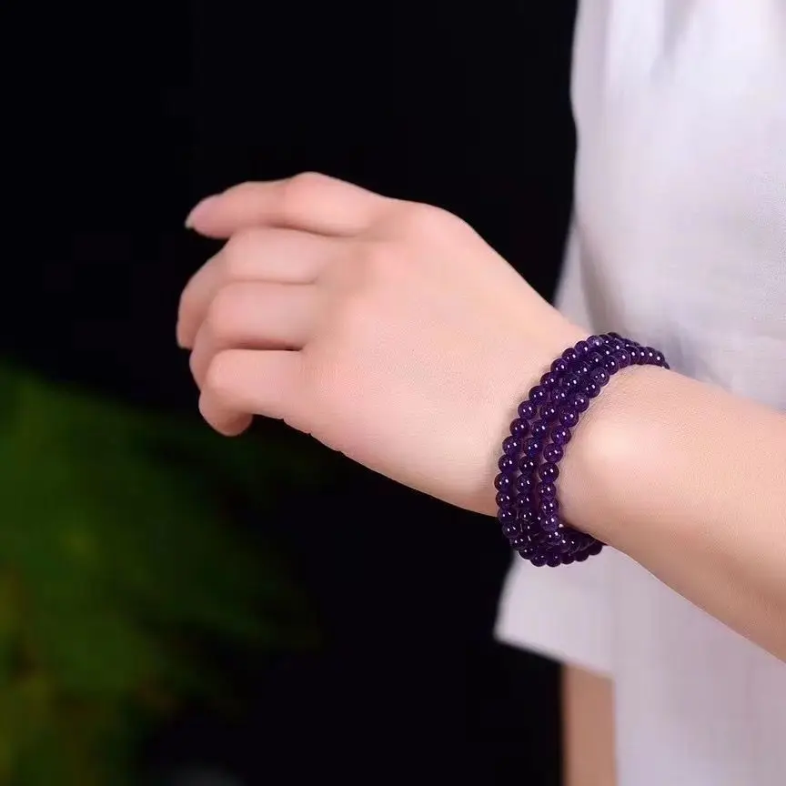 

Natural Amethyst Multiple laps 6mm With Imperial purple Bracelet Charm Fashion Bead Pendant Yoga Healing Energy Bracelet Female