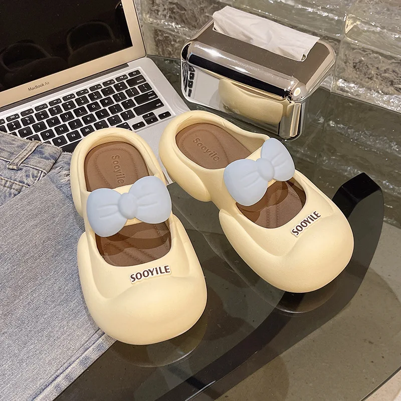 Mules Summer Slippers Women Home Fashion Luxury Designer Shoes Girls Cartoon Bow Cute Platform Slides Casual Flat Indoor Sandals image 3