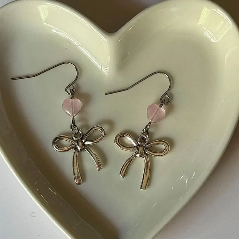 button bow dangle earrings gift aesthetic