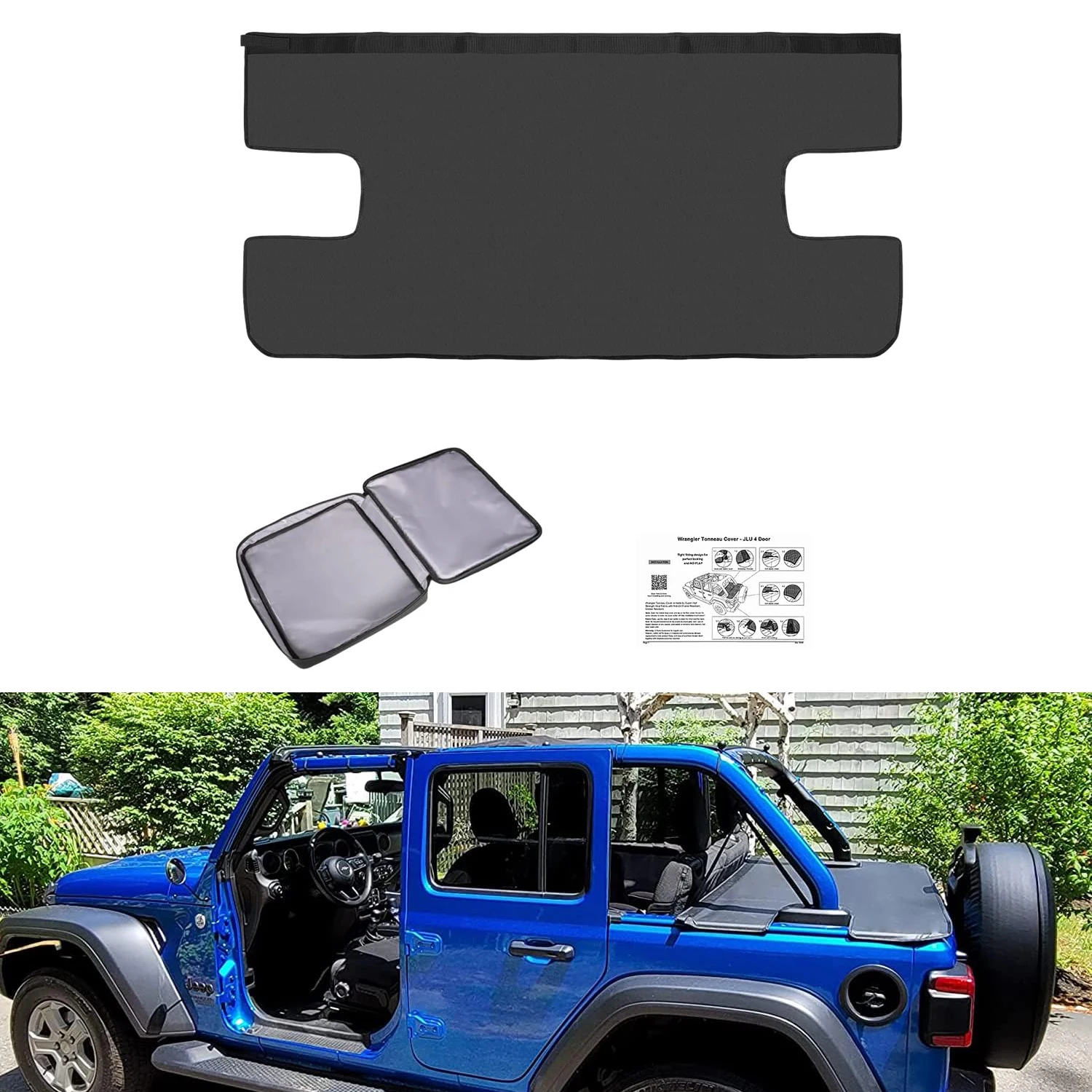 

(Black) Cargo Cover Tonneau Cover for 2018-2022 Jeep Wrangler JL Unlimited & Jeep Gladiator JT 4-Door Rear Trunk Tailgate
