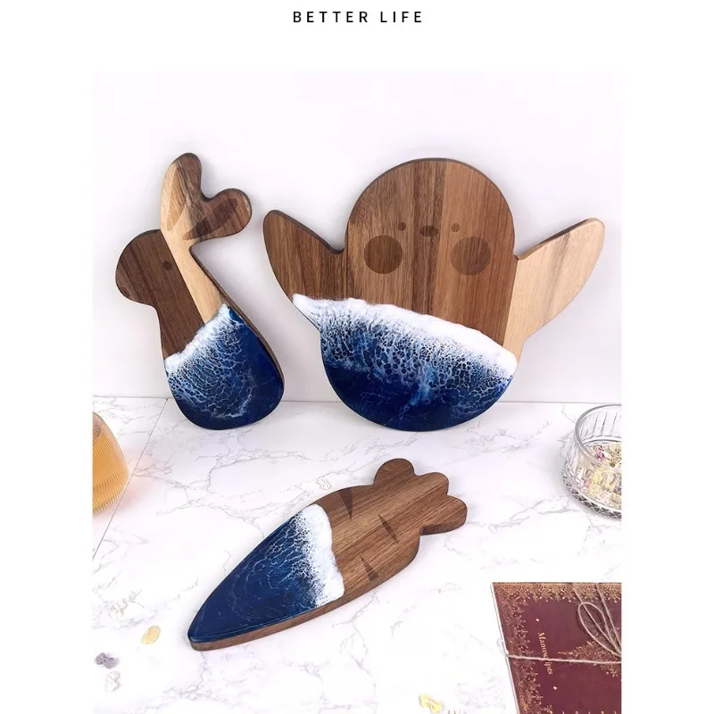 Ocean Wave Resin Board - Rosewood Animal Shape Cutting Board, Solid Wood Charcuterie Platter for Kitchen & Serving, Ready Stock