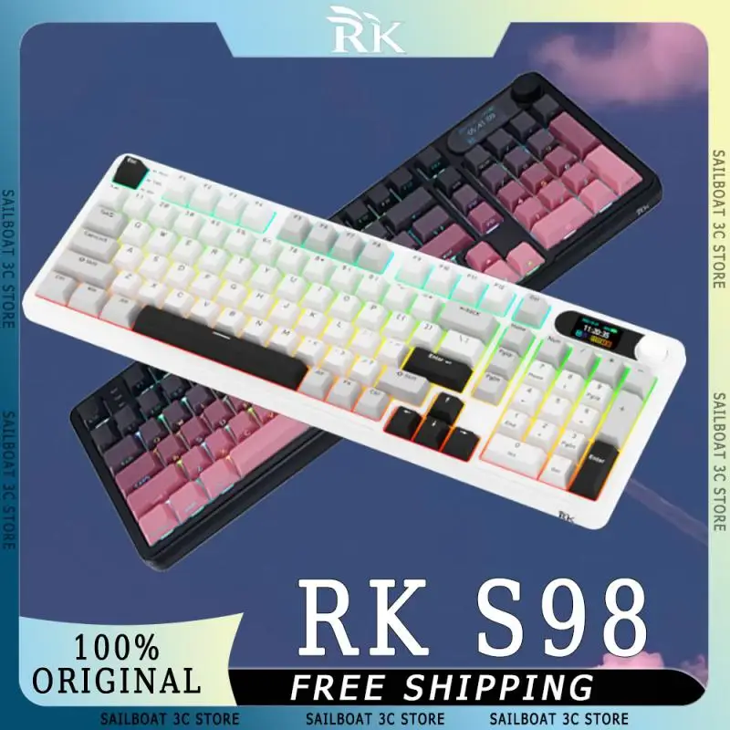 RK S98 Wireless Bluetooth Mechanical Keyboard With TFT Screen 3-Mode Hot Swap RGB Low Noise Customized E-sports Gaming Keyboard