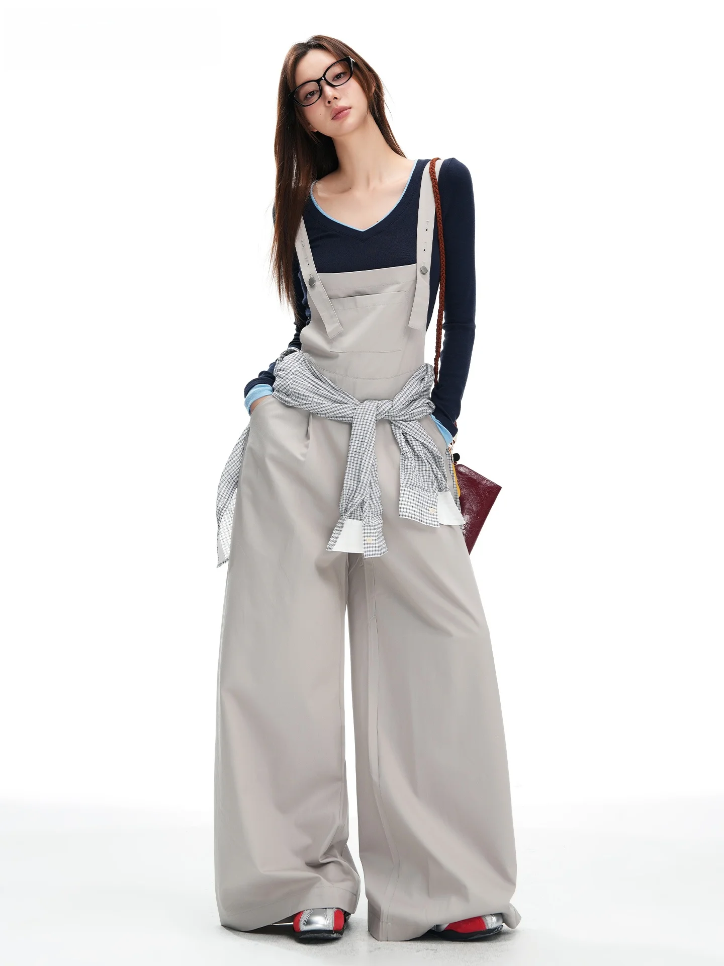 

Светло-серые женские комбинезоны с широкими штанинами, свободного кроя, повседневные брюки, весенне-осенняя модная рабочая одежда, с высокой талией, длинные, из хлопка